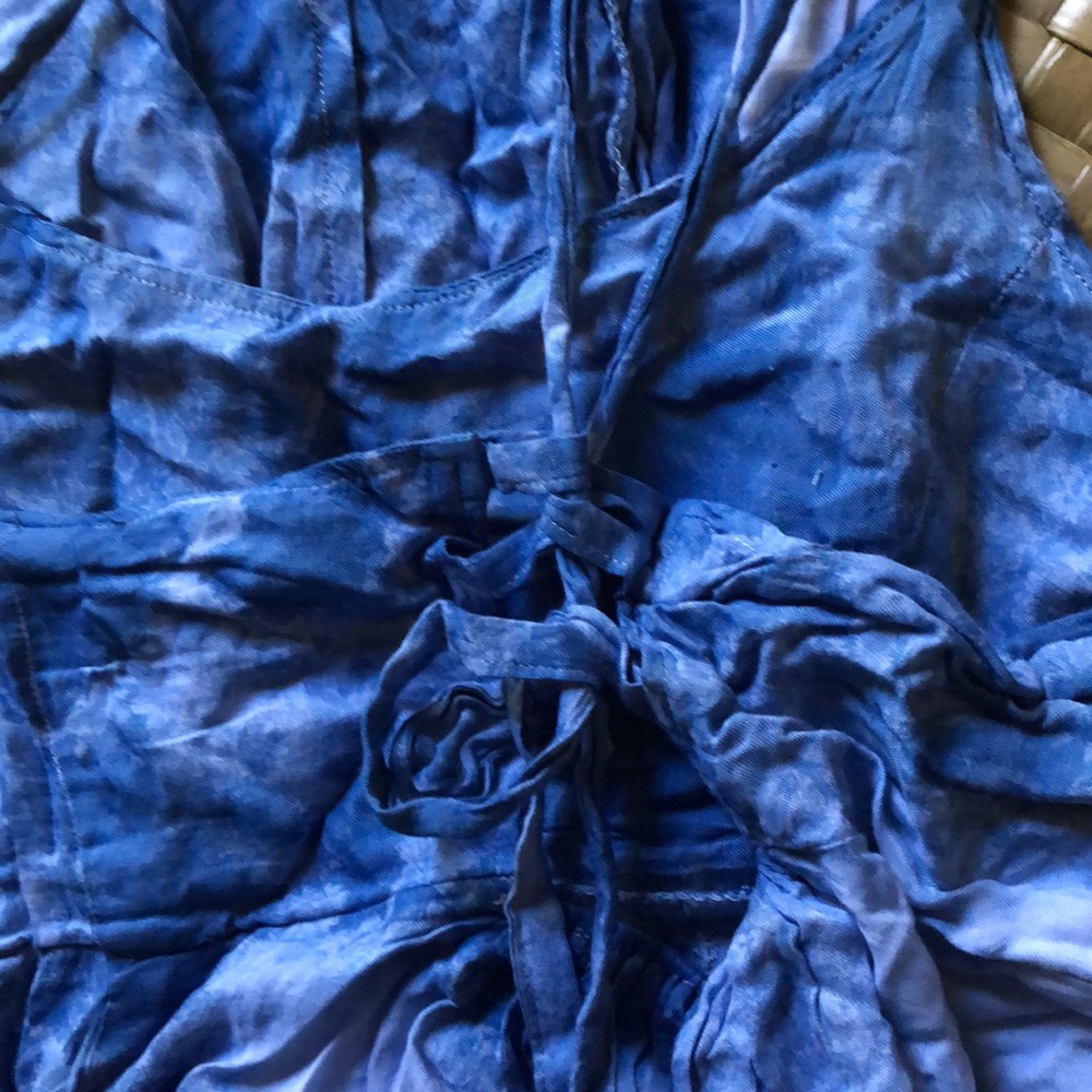 long dress cross back strap rayon blue tyedye